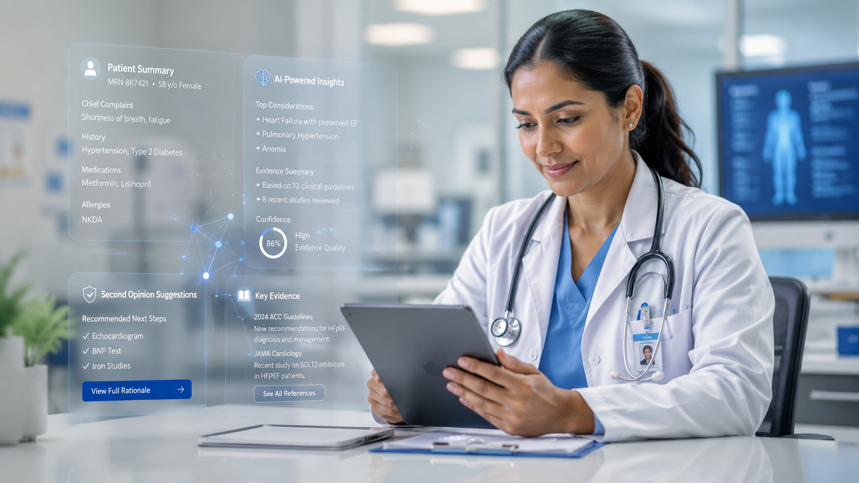 A physician working at a screen