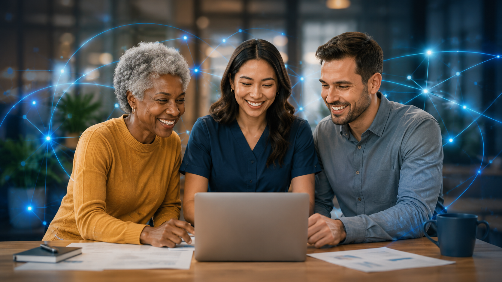 A team collaborating with highlights: start with Osafo.ai, expand by domain, built for augmentation